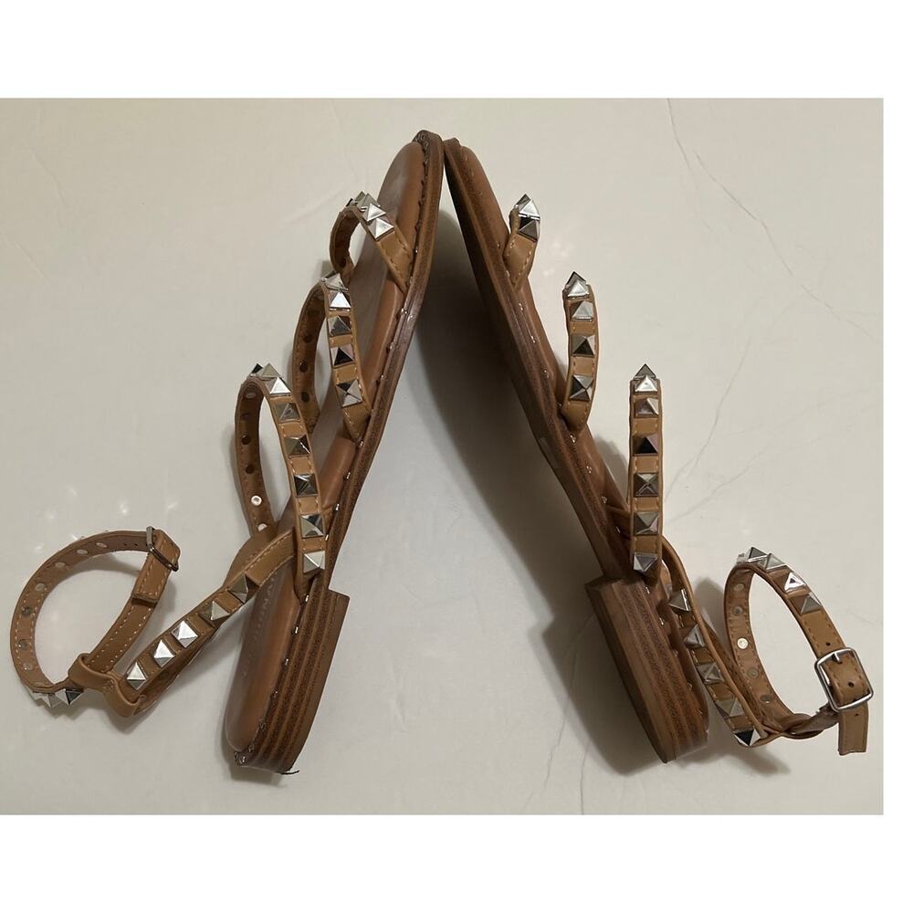 Silver Studded Wrap Around Ankle Flat Sandals with Memory Foam Size 8 - Picture 3 of 5